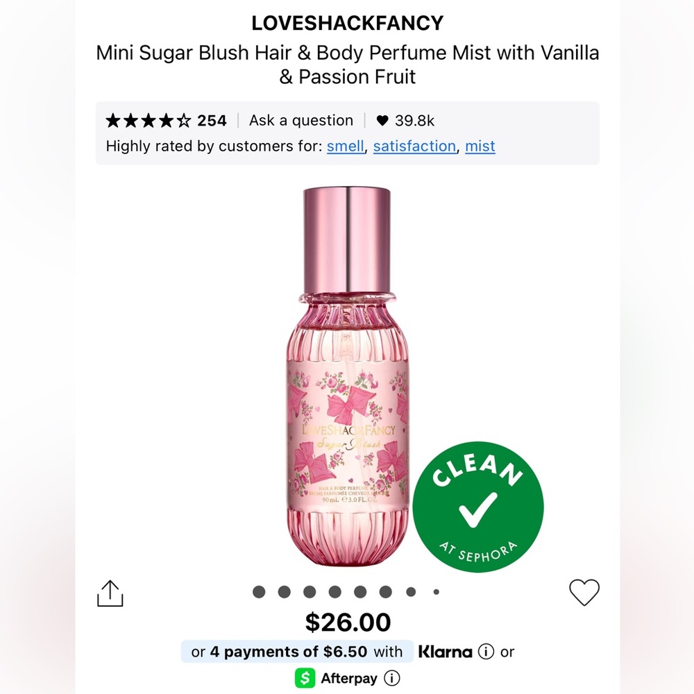 Loveshack Fancy Mini Sugar Blush Hair & Body Perfume Mist ( Sealed No Box) - Picture 2 of 4